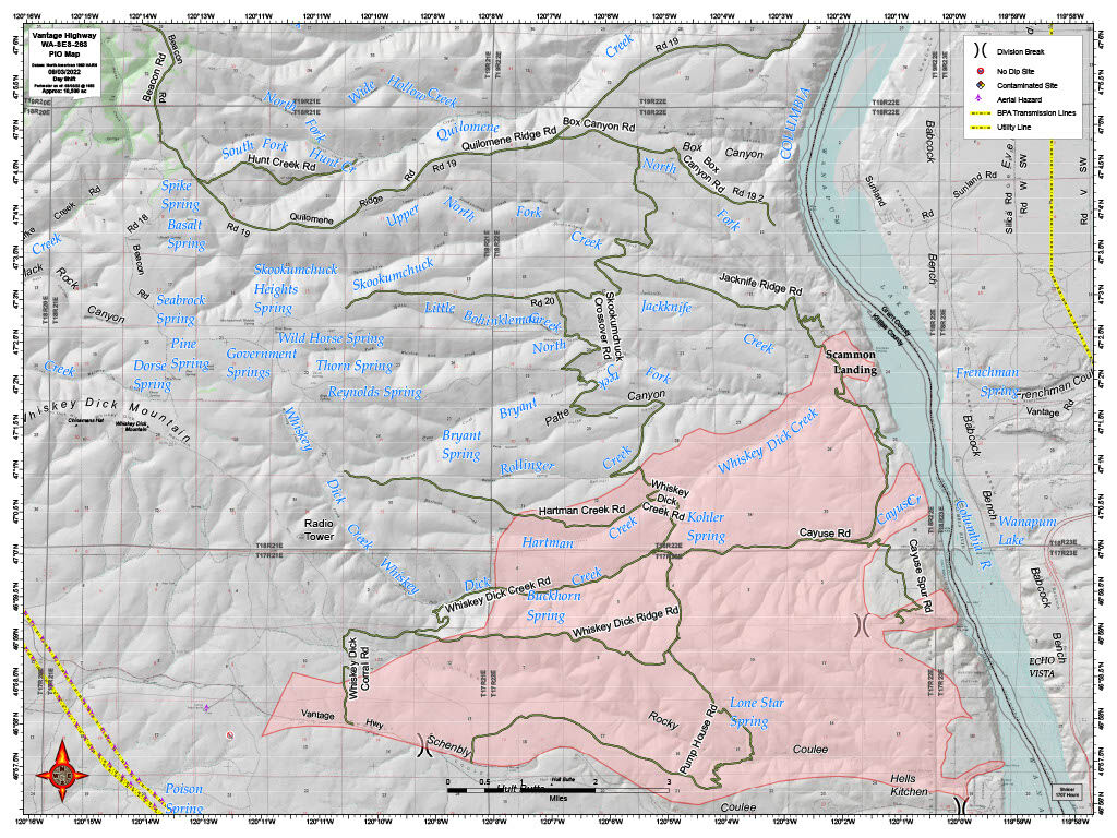 Vantage Highway Fire burning through Whiskey Dick Drainage